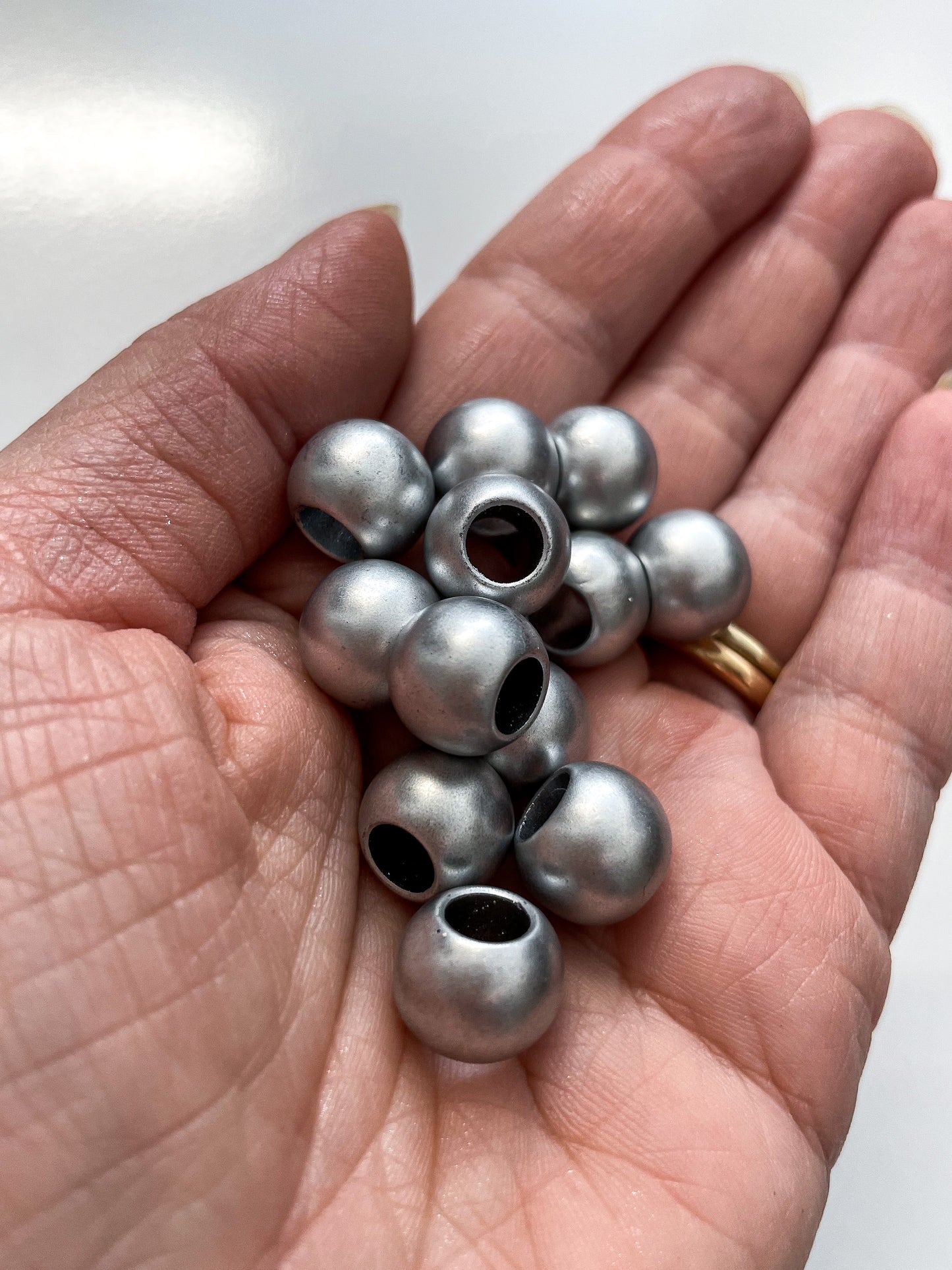 Silver opaque beads